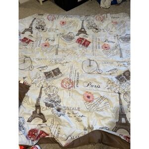 Mainstays Queen Comforter Paris Eiffel Tower Postcard Print Brown Reversible